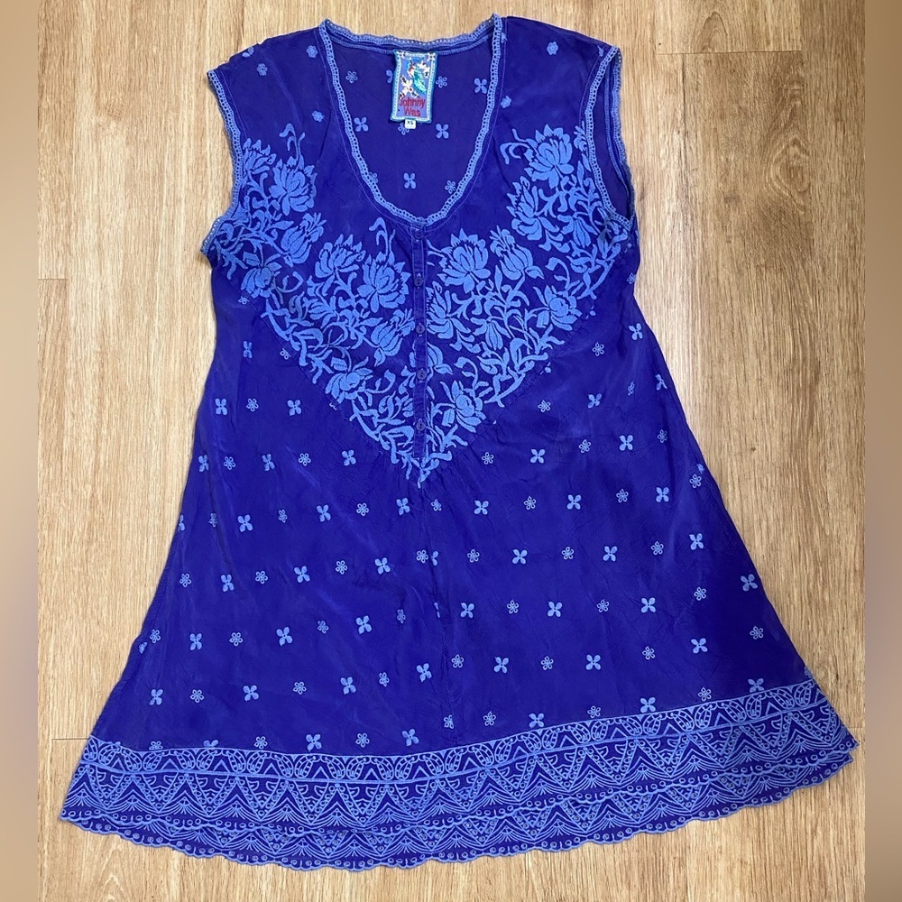Johnny Was Blue Floral Embroidered Dress
